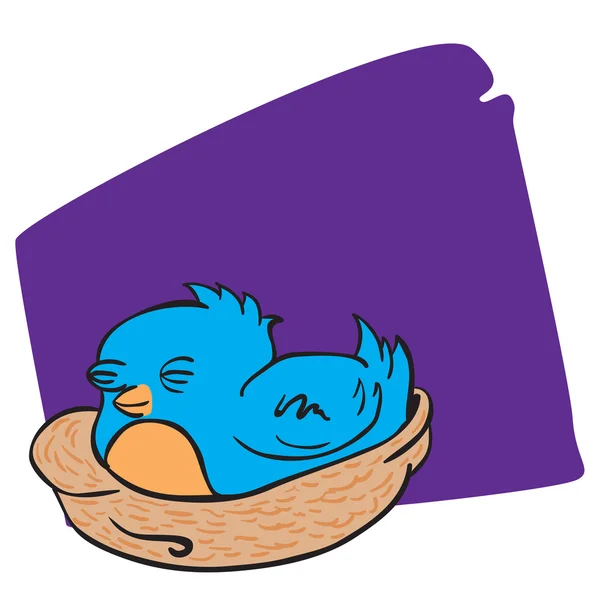 Uccello blu dormire in un nido cartone animato illustrazione — Vettoriale Stock