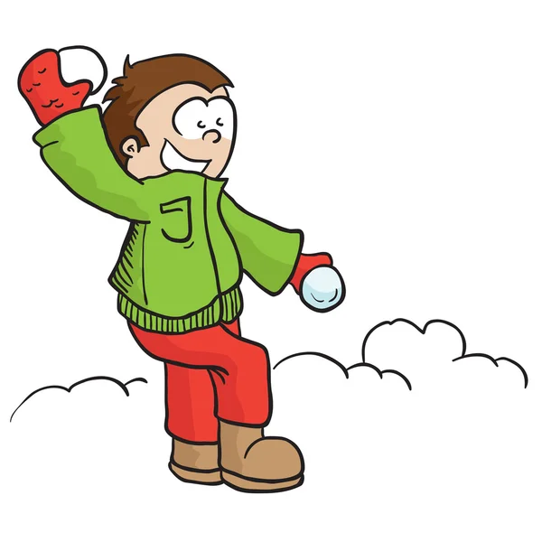Niño lanzando bola de nieve ilustración de dibujos animados — Vector de stock