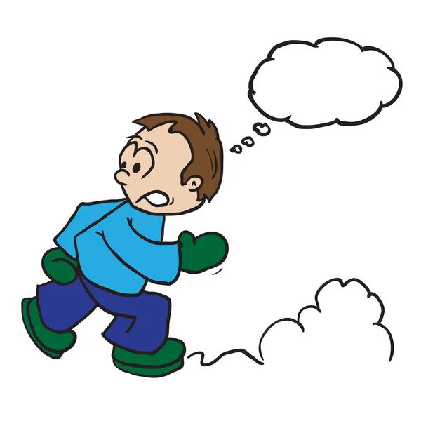 Junge läuft mit Gedankenblase Karikatur — Stockvektor