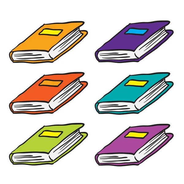 Libros dibujos animados garabato aislado en blanco — Vector de stock