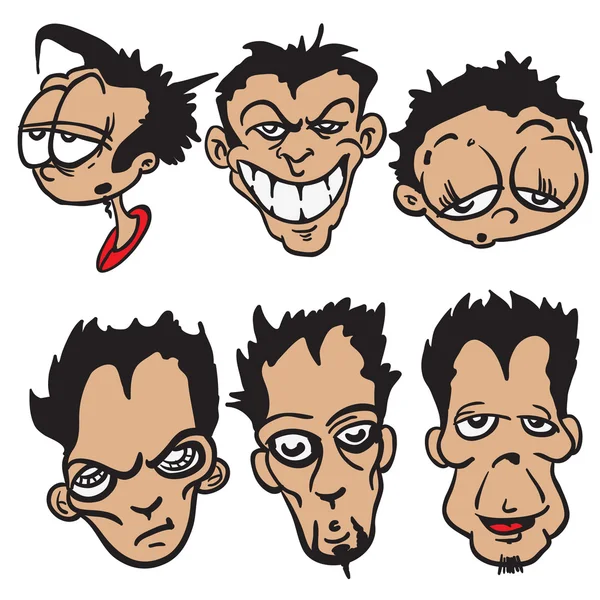 Montón de caras de dibujos animados — Vector de stock