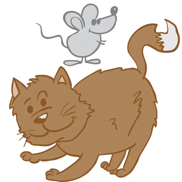 Cartoon kat en muis — Stockvector