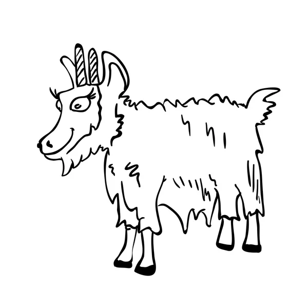 Doodle de desenho animado preto e branco de cabra — Vetor de Stock