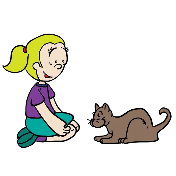 Девушка играет с котом — стоковый вектор
