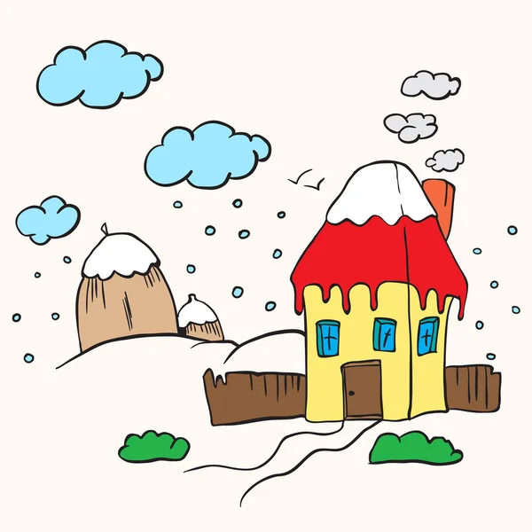 Petite maison dans un dessin animé de neige — Image vectorielle