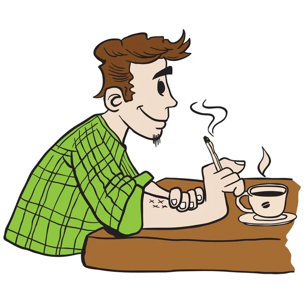 男人吸烟和饮酒咖啡卡通插图 — 图库矢量图片