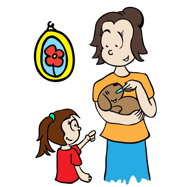 Maman nourrir un chien — Image vectorielle