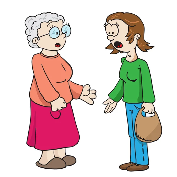 Madre y abuela hablando — Vector de stock