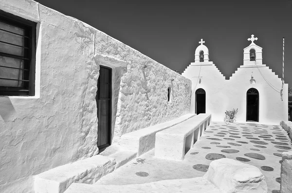 Church in Mykonos island BW (greece) — Stock Photo, Image