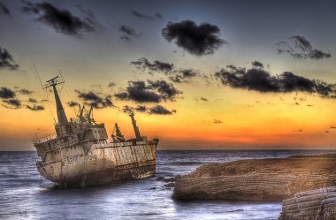 Merchant ship Edro III wrecked in sea cave (Cyprus island) clipart