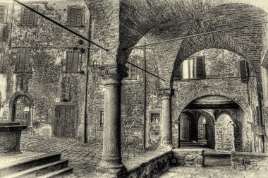 Montecatini Val di Cecina İtalyan ortaçağ köyü tek renkli
