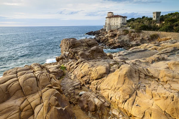 찻잔, 찻잔 평평한 바위, 에트루리아 해안 리보르노 토스카 Ita의 성 — 스톡 사진