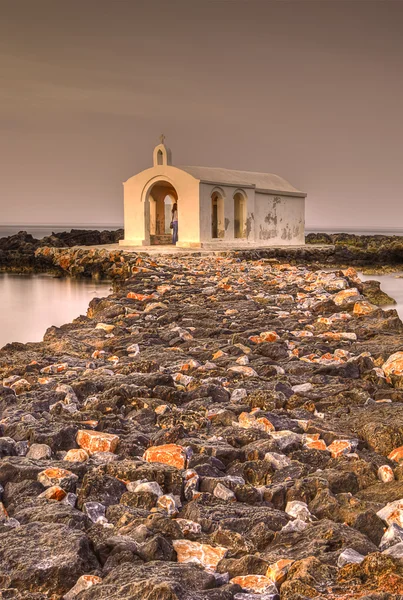 Chiesa di Agios Nicholaos Creta isola di tramonto Fotografia Stock