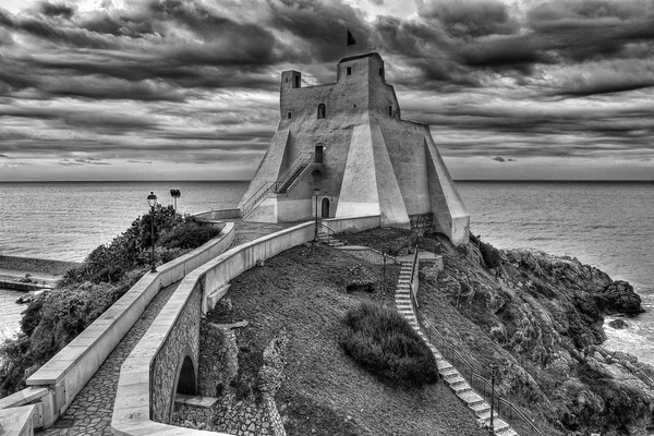 Sperlonga italian fishing village  Truglia Tower BW — Stock Photo, Image