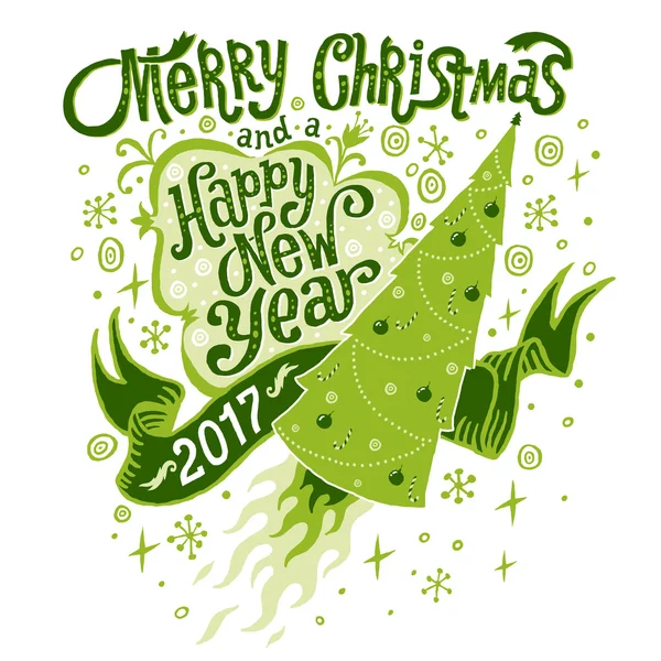 Feliz Navidad y Feliz Año Nuevo 2017 Tarjeta de felicitación. Ilustración vectorial aislada, póster, invitación, postal o fondo . — Vector de stock