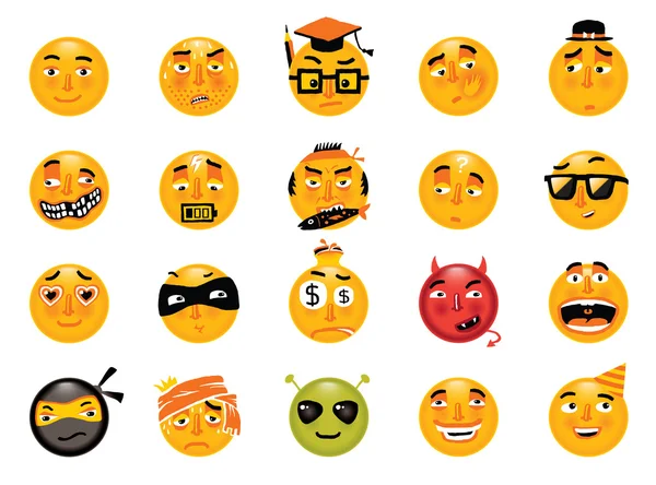 Una serie di sorrisi divertenti. Collezione di emoticon vettoriali dei cartoni animati isolati . — Vettoriale Stock