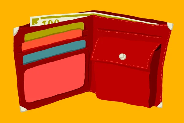 Portefeuille met geld en creditcards. — Stockvector