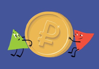 Rublemin pozitif ve negatif dinamikleri. Rus enflasyonu. (Rus rublesi enflasyonu, ruble kazası, ruble çökmesi, ruble kazası krizi) Yazarın vektör illüstrasyonu.