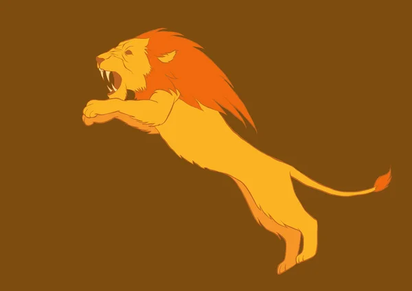 茶色の背景に黄色のライオンが飛び跳ねる — ストックベクタ