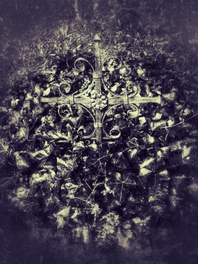 Retro görünüm bir mezarlıkta, çapraz