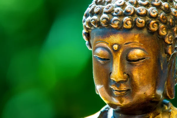 Cabeça de Buda com fundo embaçado verde — Fotografia de Stock