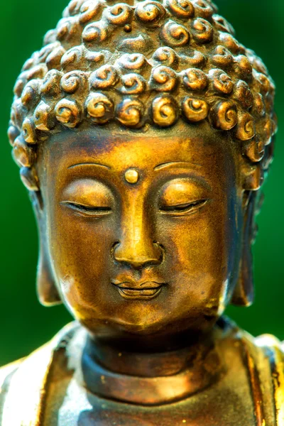 Будда голова с зеленым размытым фоном — стоковое фото