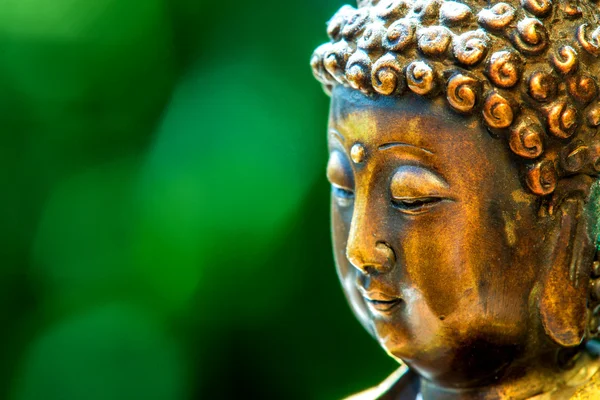 Cabeça de Buda com fundo embaçado verde — Fotografia de Stock