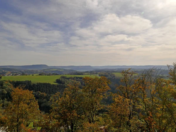 Πανοραμική Θέα Φθινόπωρο Του Λόφου Rechberg Στο Swabian Alb Στη — Φωτογραφία Αρχείου