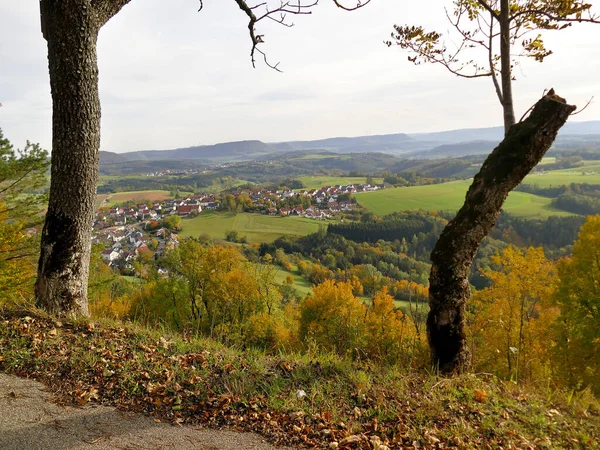 Panoramautsikt Hösten Över Berget Rechberg Till Schwabiska Alb Tyskland — Stockfoto