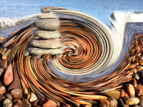 Zenové Kameny Pláži Točícím Kole — Stock fotografie