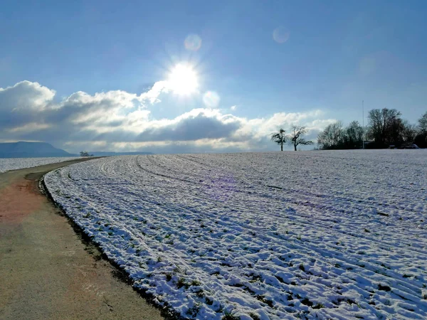 Strada Attraverso Campi Con Neve Germania — Foto Stock