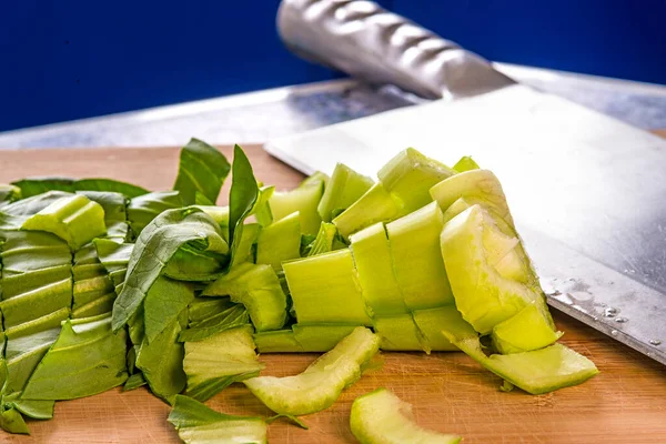 Cut Pak Choi Chinese Kitchen Axe — Stock Photo, Image