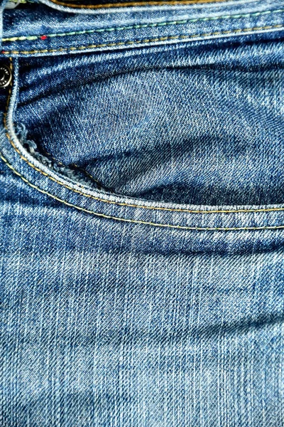 Jeans Usados Velhos Frente Com Saco — Fotografia de Stock