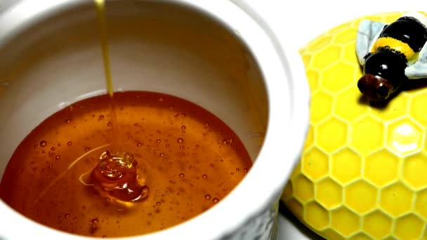 Honey running into a pot — Stock Video