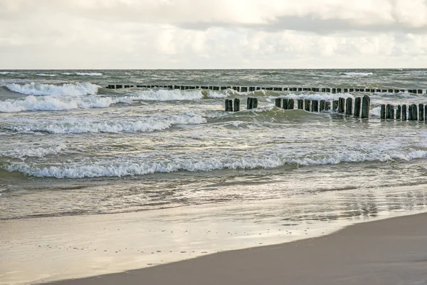 Baltic Sea with groyens and surf — Stock Photo, Image