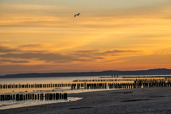 Salida del sol sobre el mar Báltico con arenas — Foto de Stock