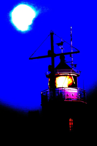 Old lighthouse with full moon — Stock Photo, Image