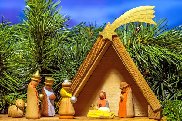 Crib, Christmas decoration with figures — Stock Photo, Image