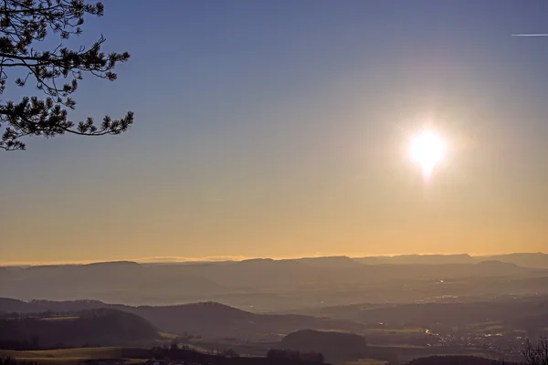 Sunset over the Swabian Mountains in South-Germany — Stock Photo, Image