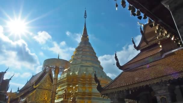 Luz Solar Brilhante Wat Phra Doi Suthep Marco Chiang Mai — Vídeo de Stock