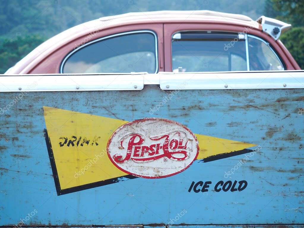 Chiang Mai, Thailand - December 26, 2020 : A vintage advertising sign board for the Pepsi Cola brand. MON JODD, Chiang mai , thailand.