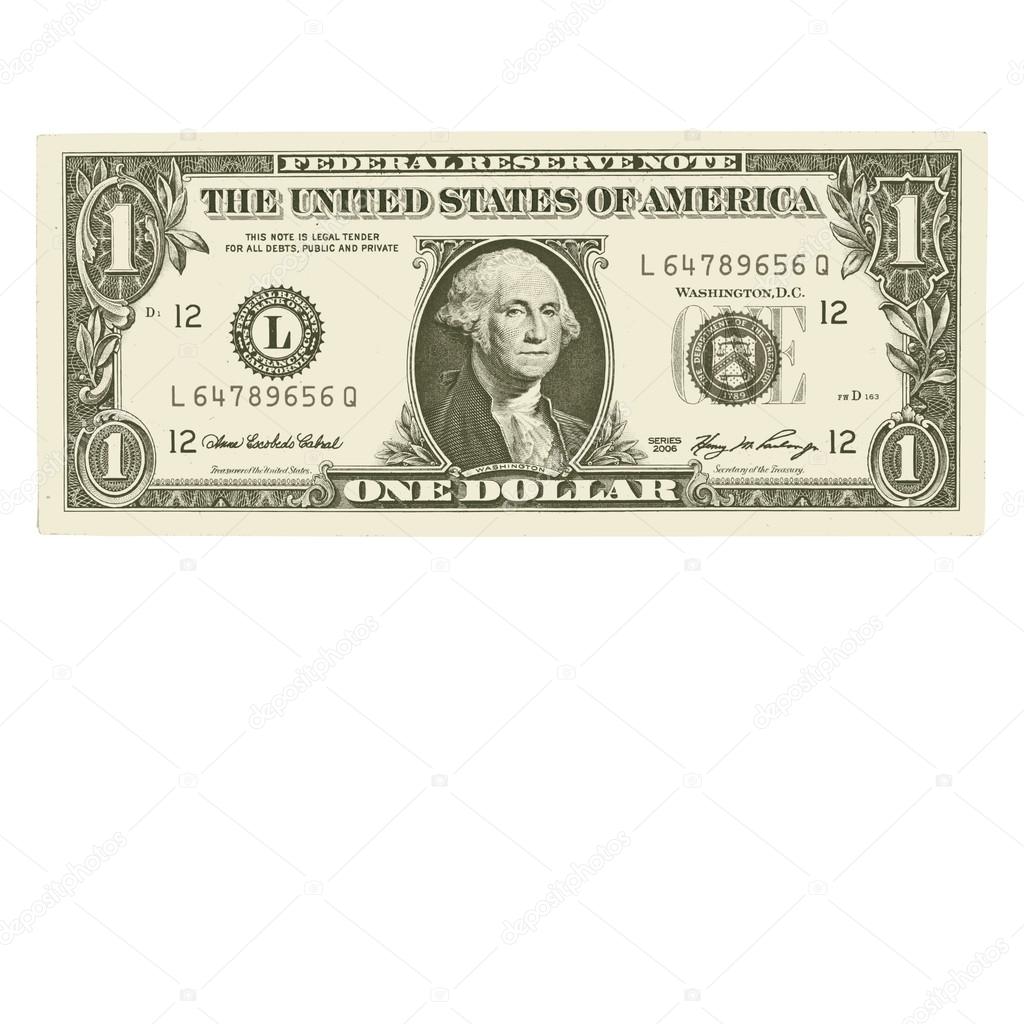 Vector - One dollar bills, isolated on white.