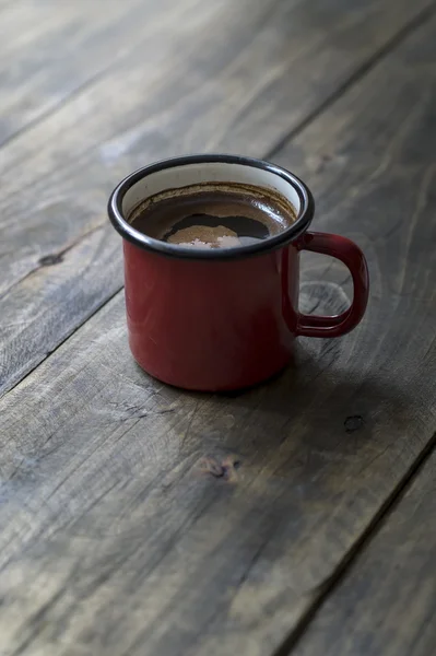 Tin mug with coffee — Stock Photo, Image