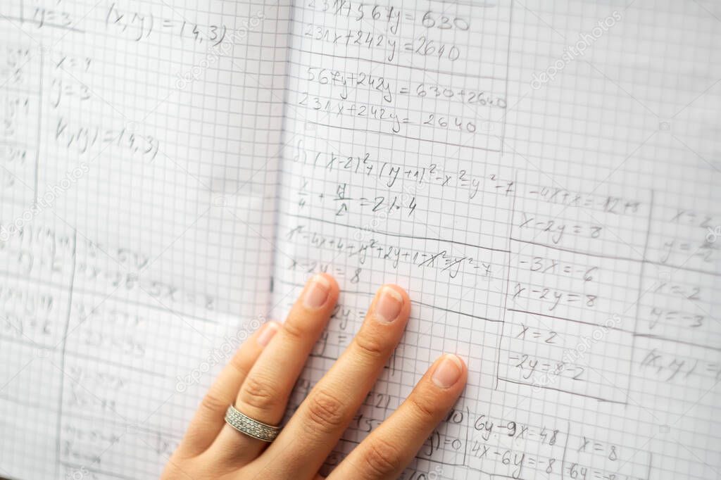 Solving system of equations., close up photo