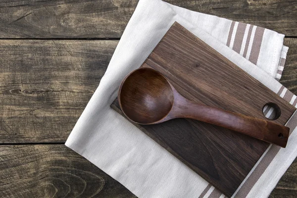 Kitchen utensils on the wooden worktop — Stock Photo, Image