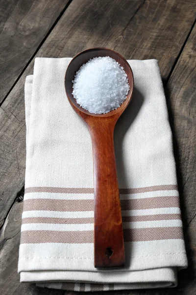 Sea Salt in a wooden spoon — Stock Photo, Image