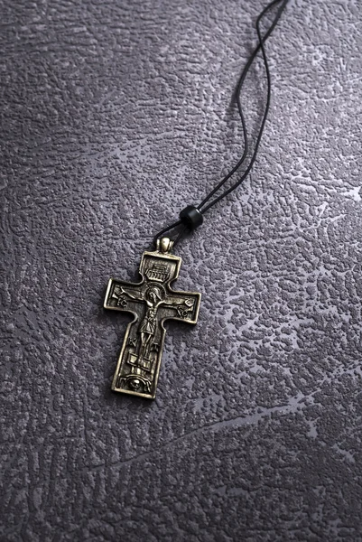 Closeup of simple Christian cross necklace — Stock Photo, Image