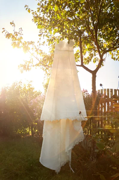 Vestido de novia colgado de un árbol Imagen De Stock