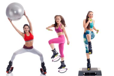 Kangoo kızlar beyaz arka plan üzerinde izole kavramı, egzersiz