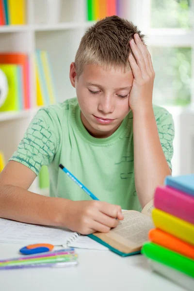 Young schoolboy studyng at home — Stock Photo, Image